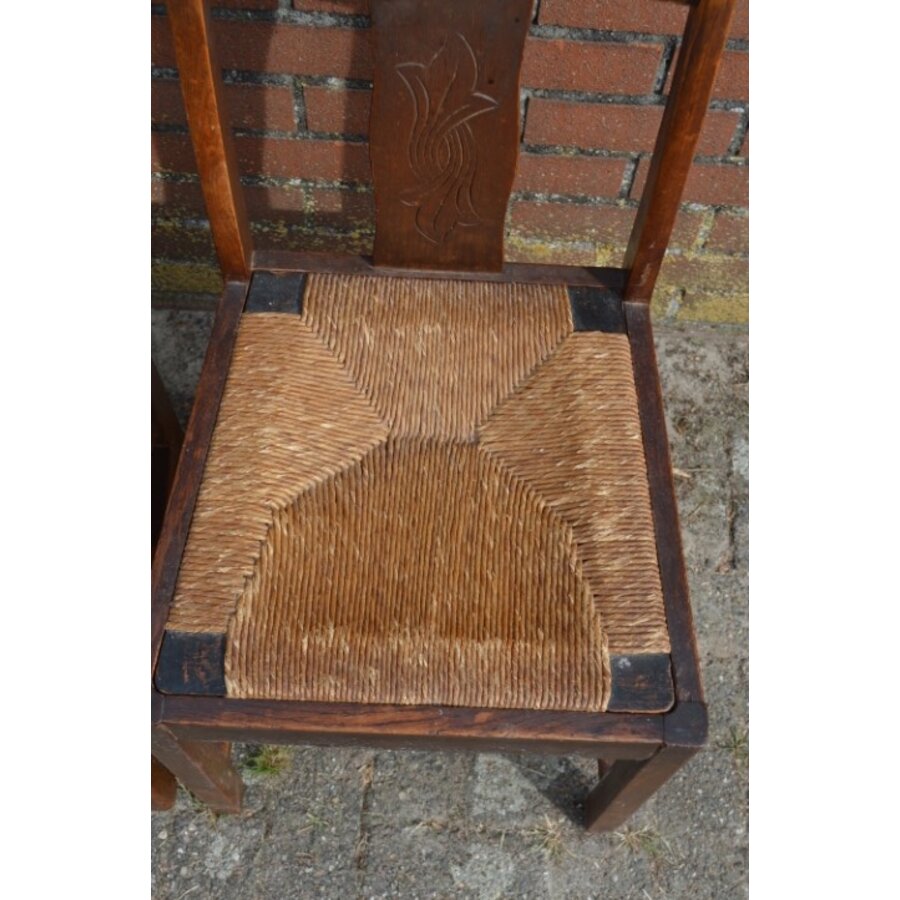Vintage boerenstoelen met biezen zitting 5x-6