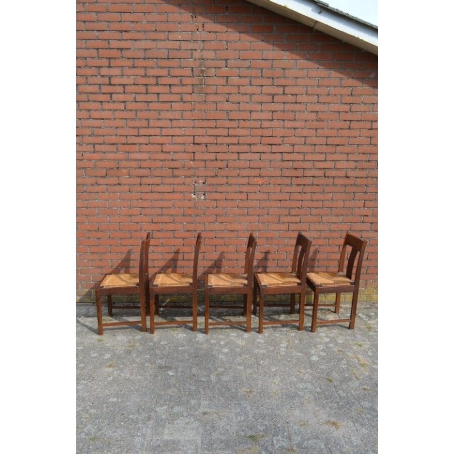 Vintage boerenstoelen met biezen zitting 5x-7