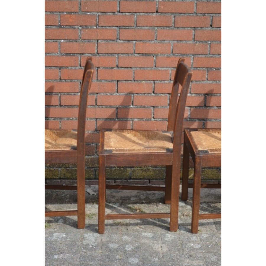 Vintage boerenstoelen met biezen zitting 5x-8