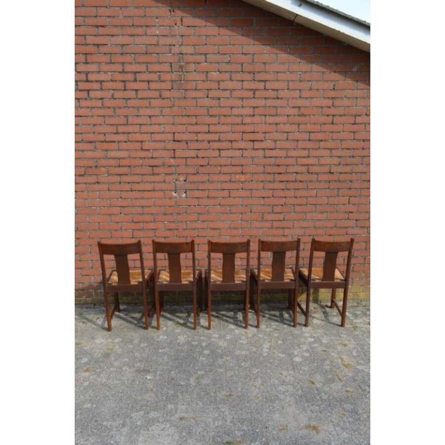 Vintage boerenstoelen met biezen zitting 5x-9