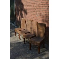 thumb-Bruine rotan stoelen met houten poten 4x-2