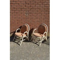 thumb-Vintage rotan fauteuils met bruine kussens 2x-1