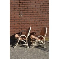thumb-Vintage rotan fauteuils met bruine kussens 2x-3