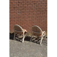 thumb-Vintage rotan fauteuils met bruine kussens 2x-6