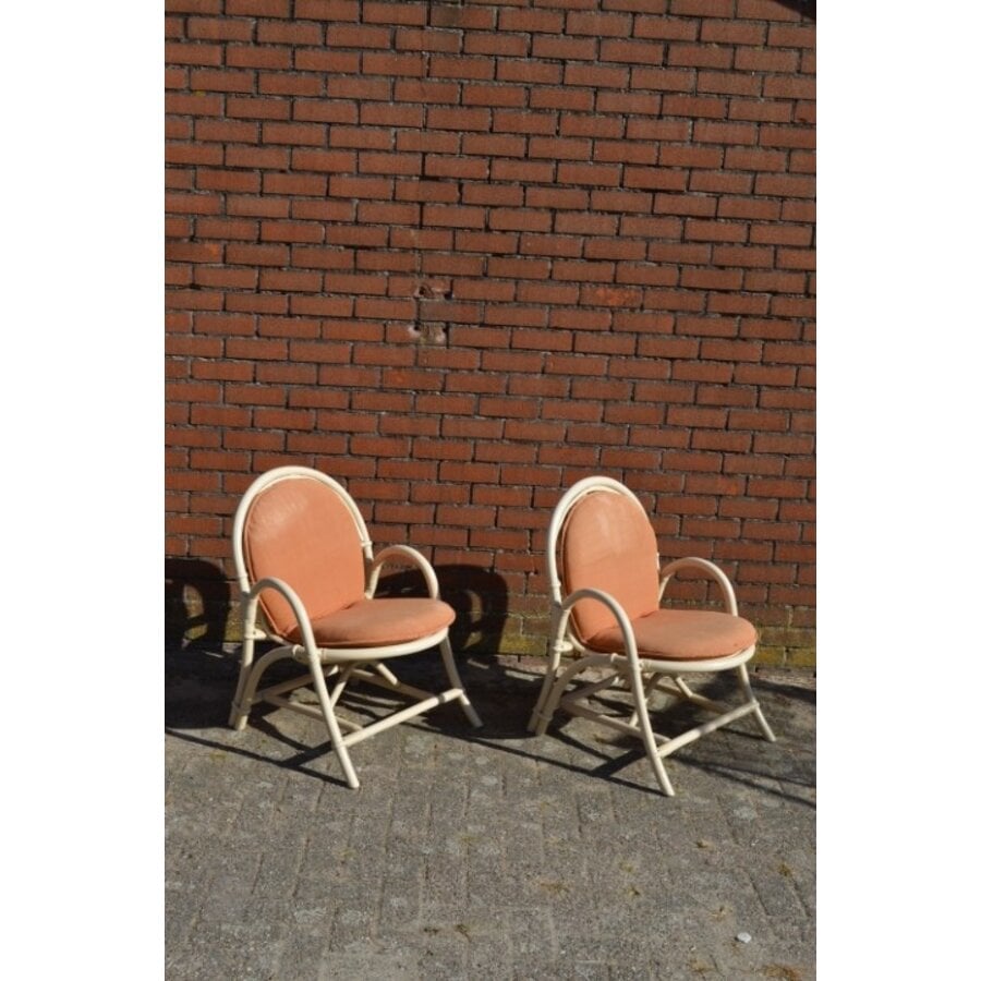 Vintage rotan fauteuils met bruine kussens 2x-8