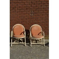 thumb-Vintage rotan fauteuils met bruine kussens 2x-9