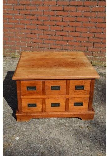 Vierkante teak salontafel met 6 laden 