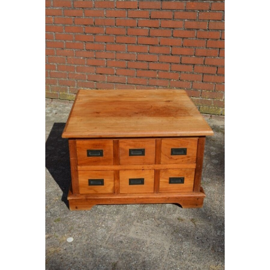Massief teak salontafel met zes laden-1