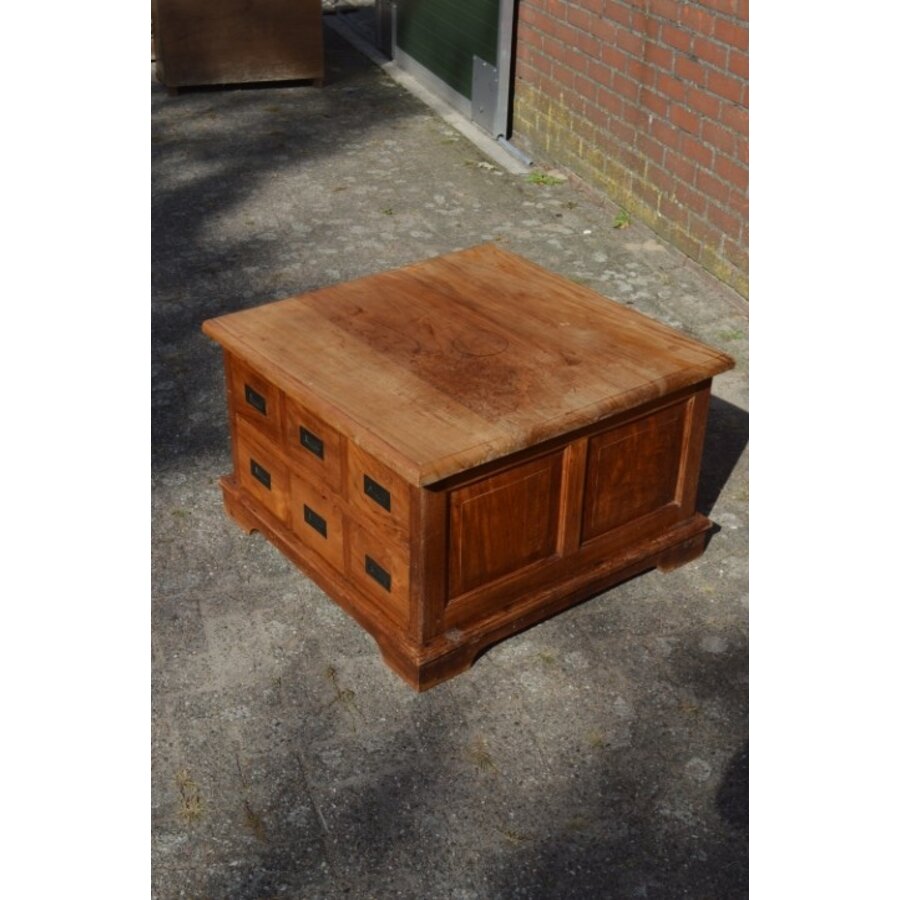 Massief teak salontafel met zes laden-5