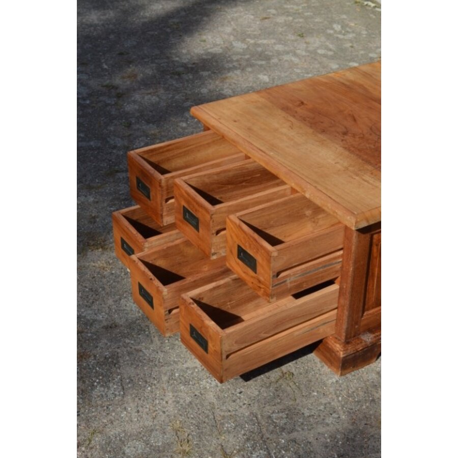 Massief teak salontafel met zes laden-6