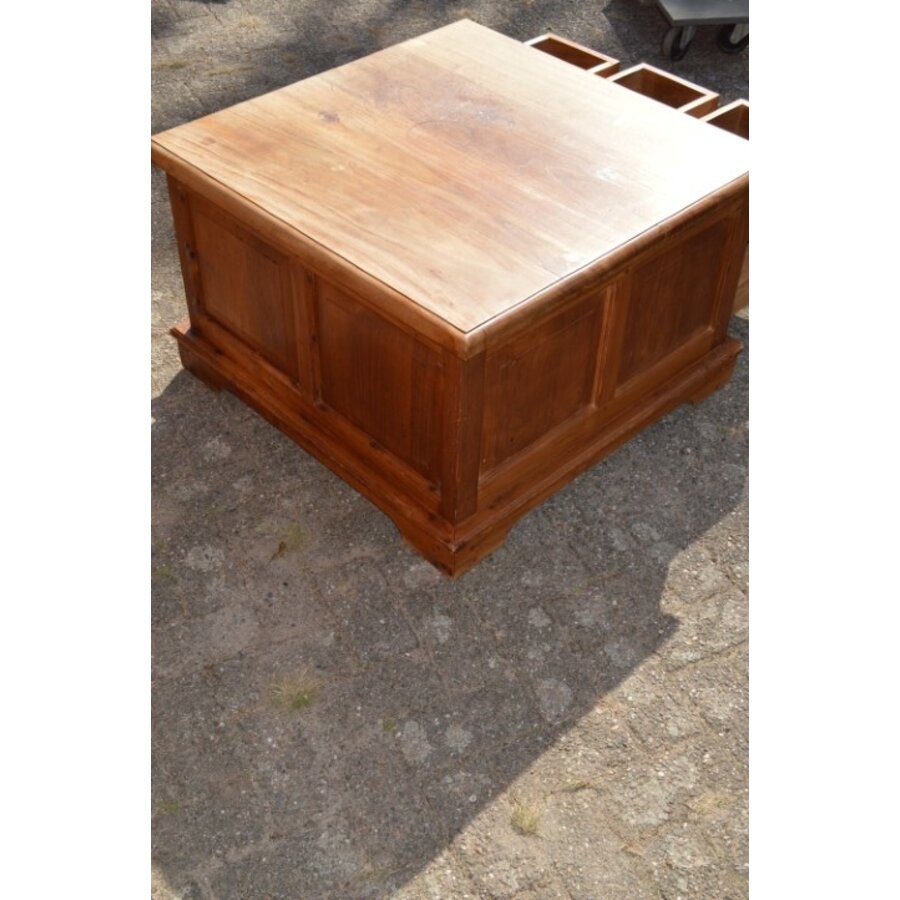 Massief teak salontafel met zes laden-8