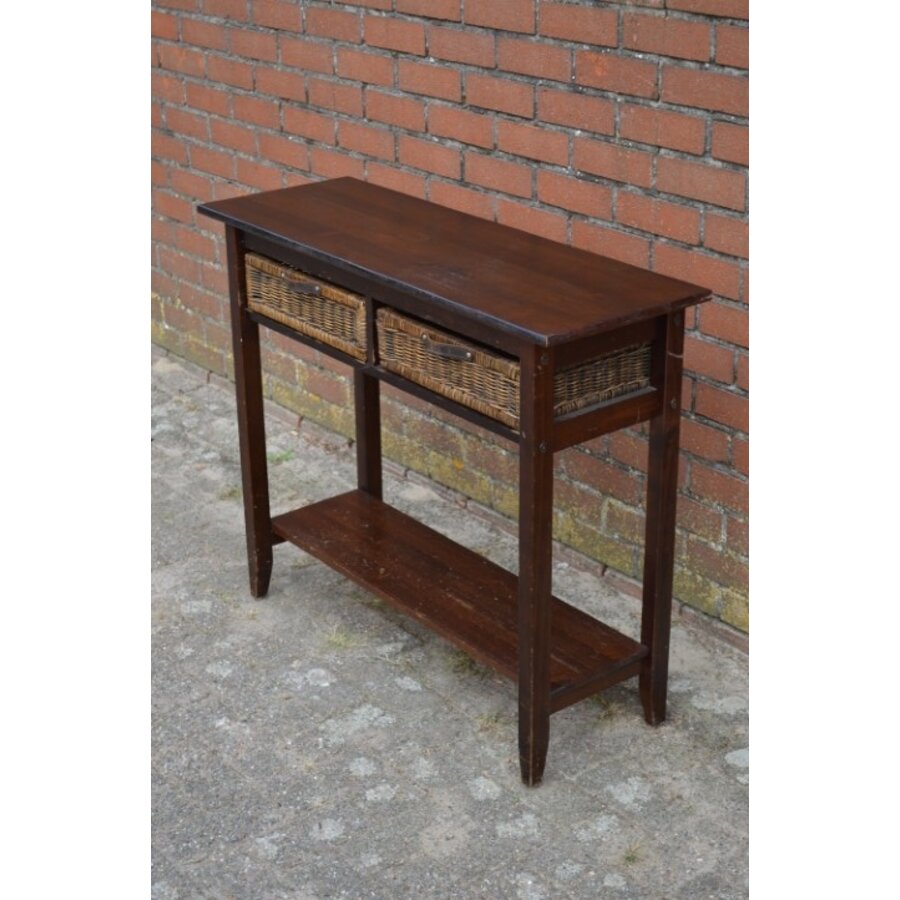 Koloniale sidetable met rotan lades en onderplank-2