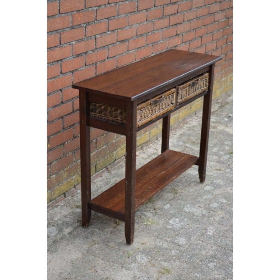 Koloniale sidetable met rotan lades en onderplank-3