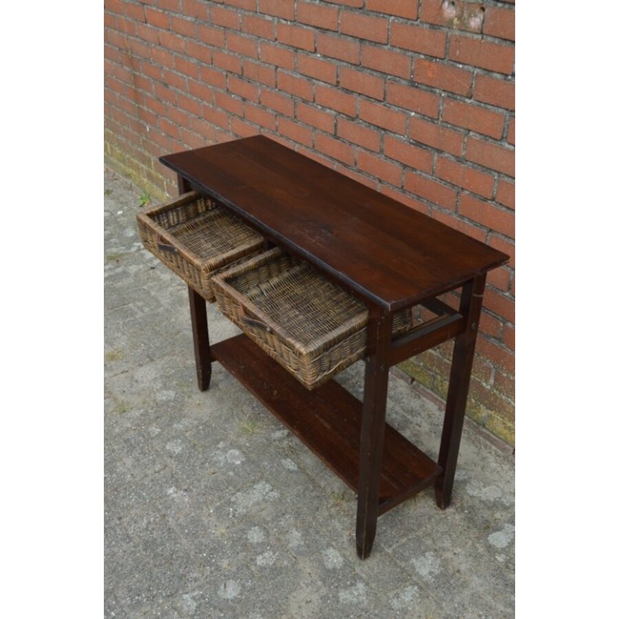 Koloniale sidetable met rotan lades en onderplank-6