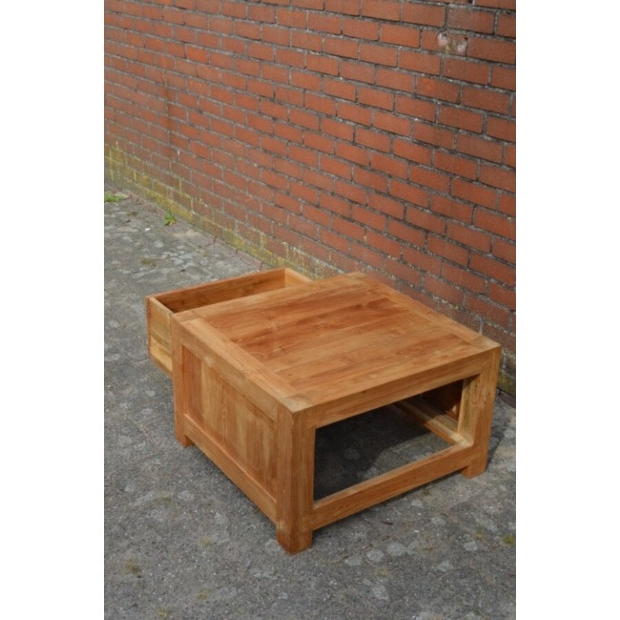 Landelijke vierkante salontafel van massief teakhout-7