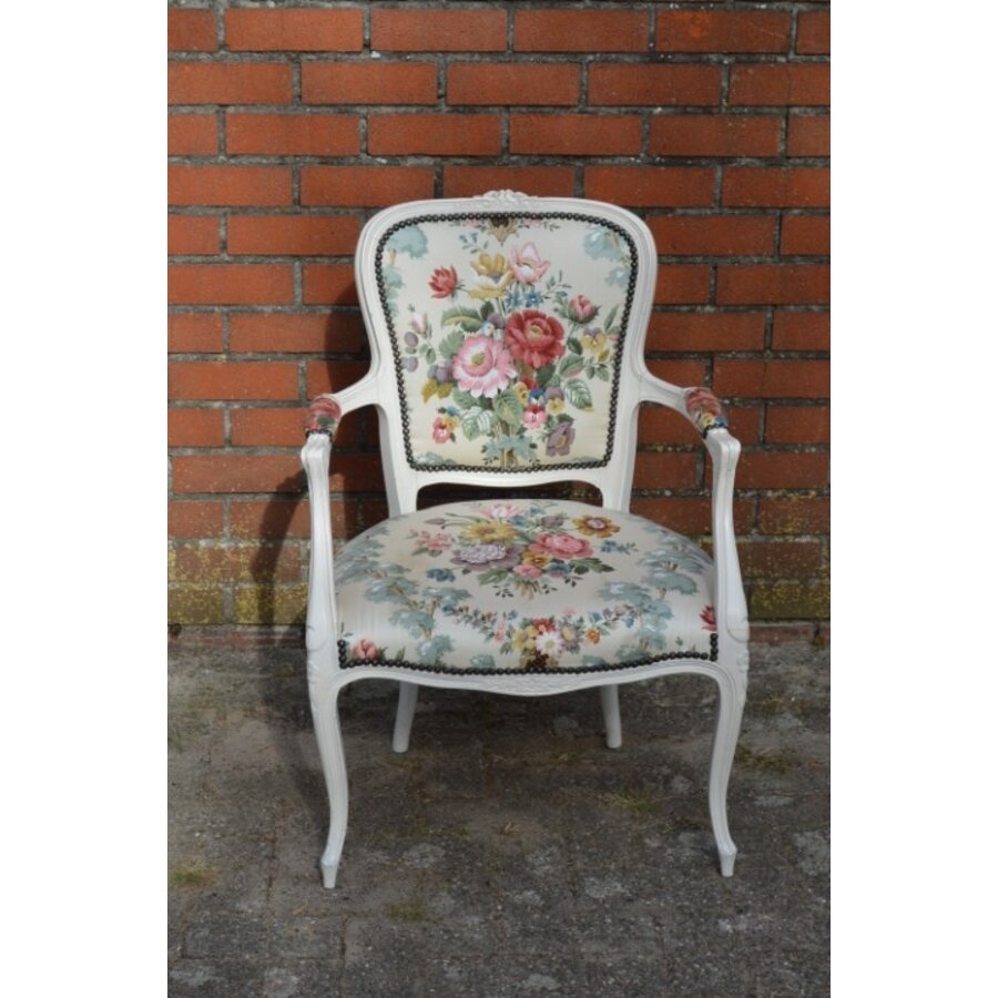 Louis XV barok fauteuil met bloemenprint-4