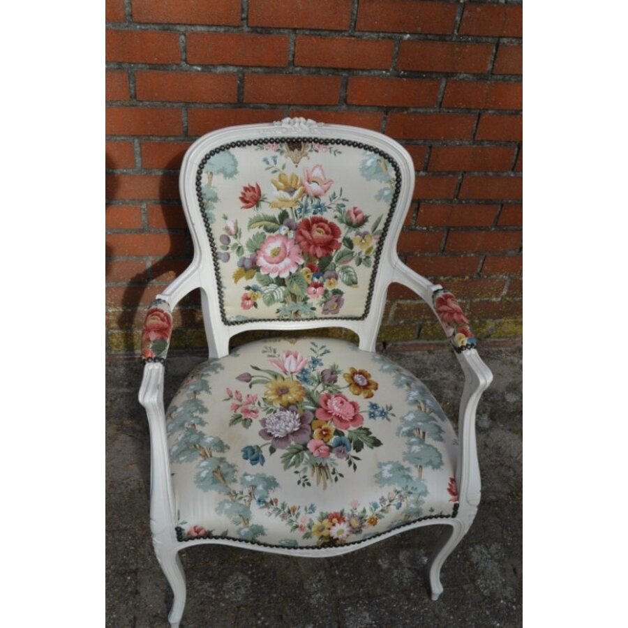 Louis XV barok fauteuil met bloemenprint-5