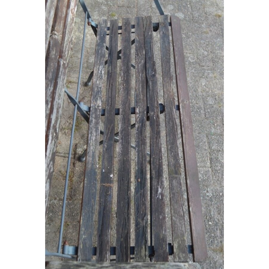 Brocante metalen klapbank met houten zitting-2