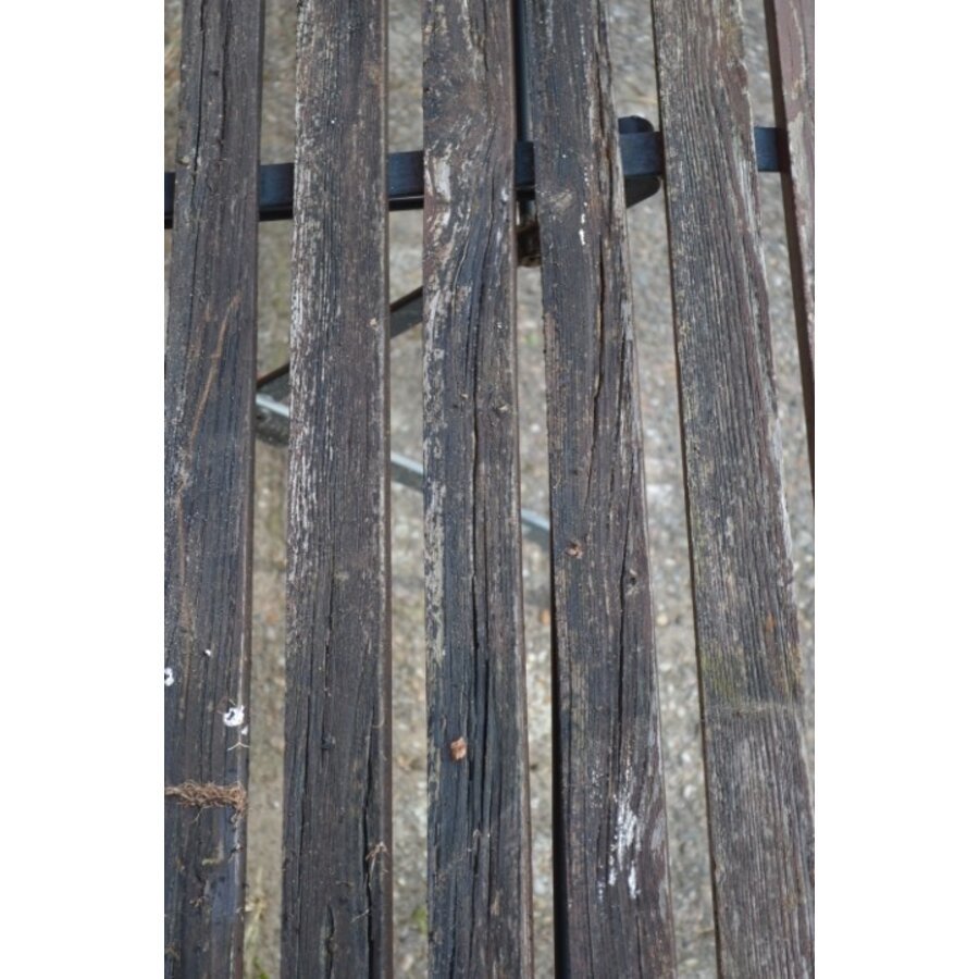 Brocante metalen klapbank met houten zitting-3