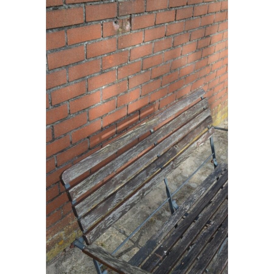 Brocante metalen klapbank met houten zitting-4