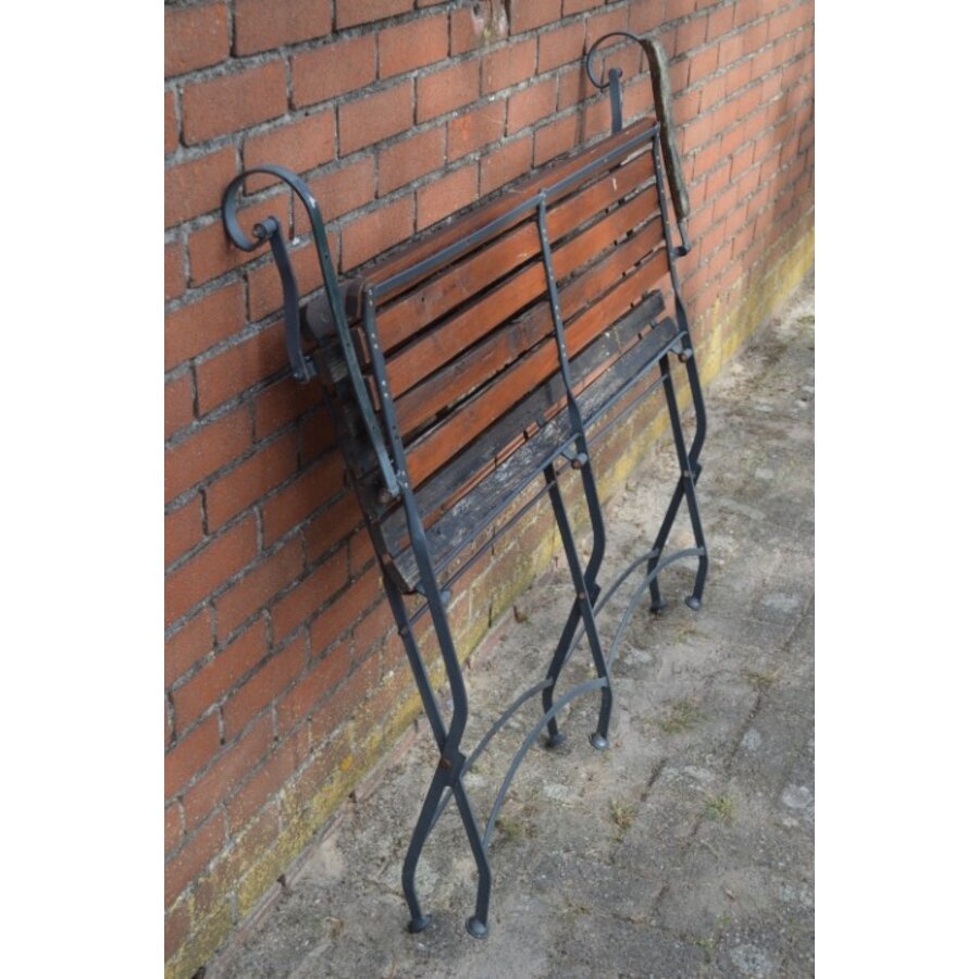 Brocante metalen klapbank met houten zitting-7