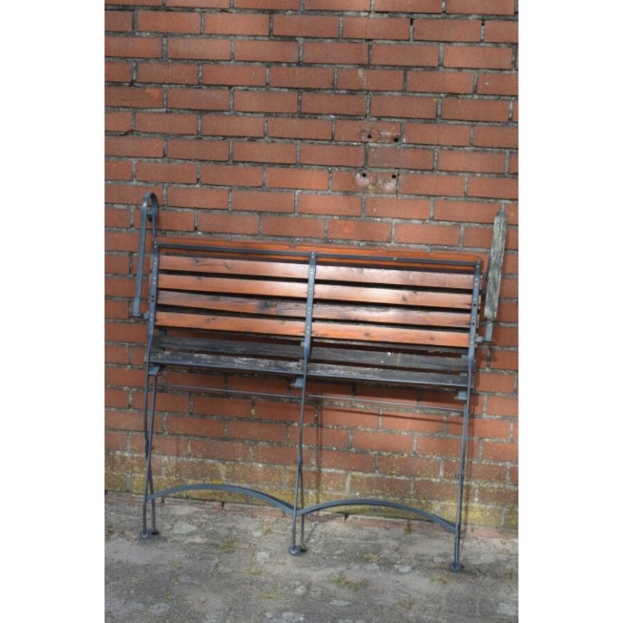 Brocante metalen klapbank met houten zitting-8
