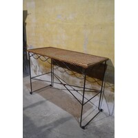 thumb-Vintage rotan sidetable met smeedijzer-2