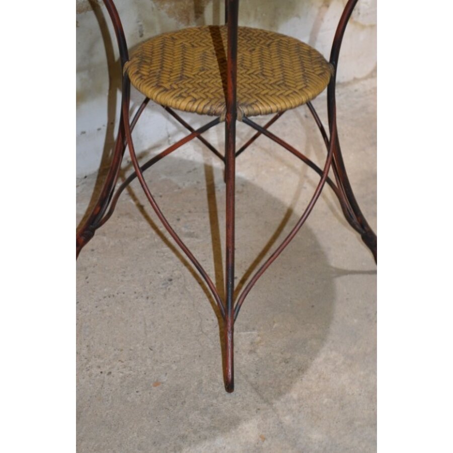 Vintage rond tafeltje met rotan en glas-4