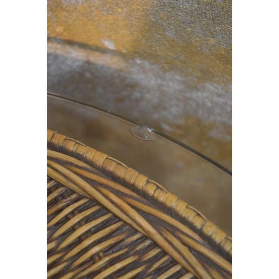 Vintage rond tafeltje met rotan en glas-6