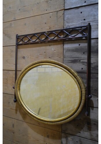 Ovale wandspiegel met rotan en metaal 