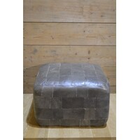 thumb-Retro leren poef grijs patchwork-1