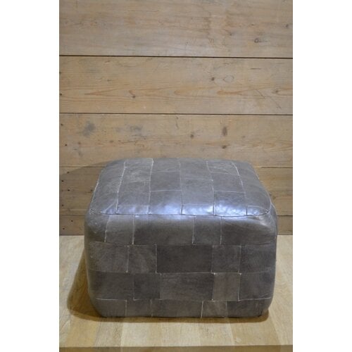 Grijze leren patchwork poef retro 
