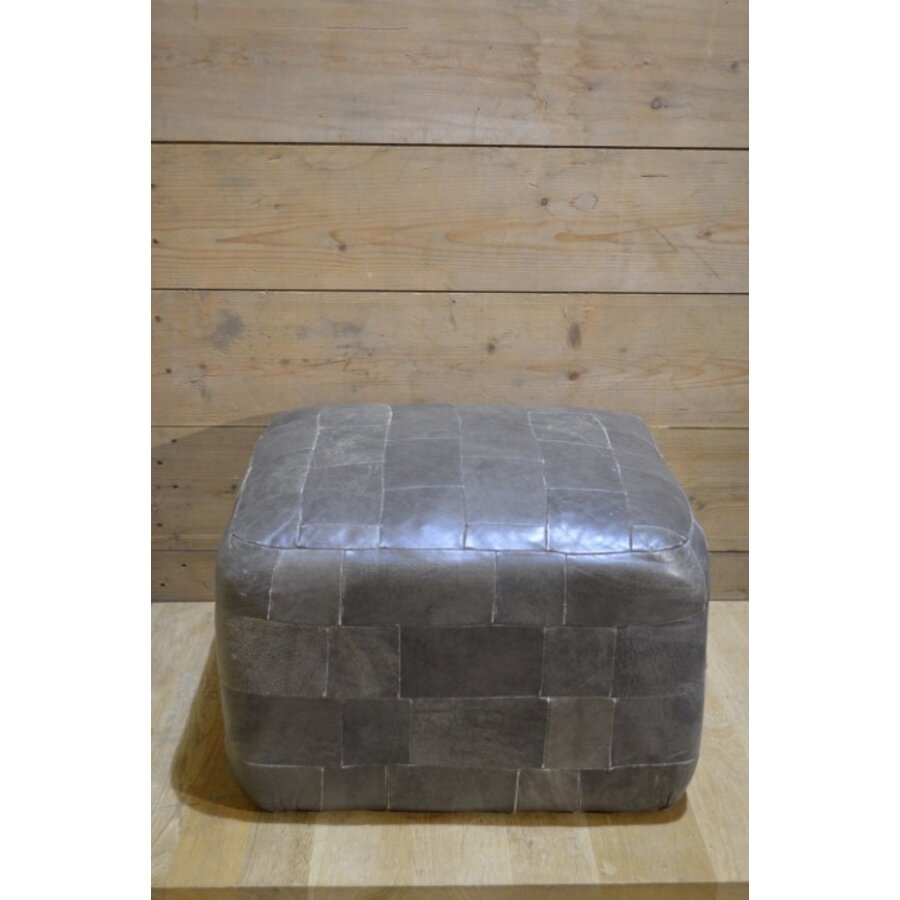 Retro leren poef grijs patchwork-1