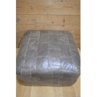 thumb-Retro leren poef grijs patchwork-2
