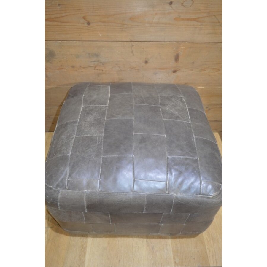 Retro leren poef grijs patchwork-2