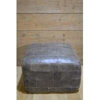 thumb-Retro leren poef grijs patchwork-3