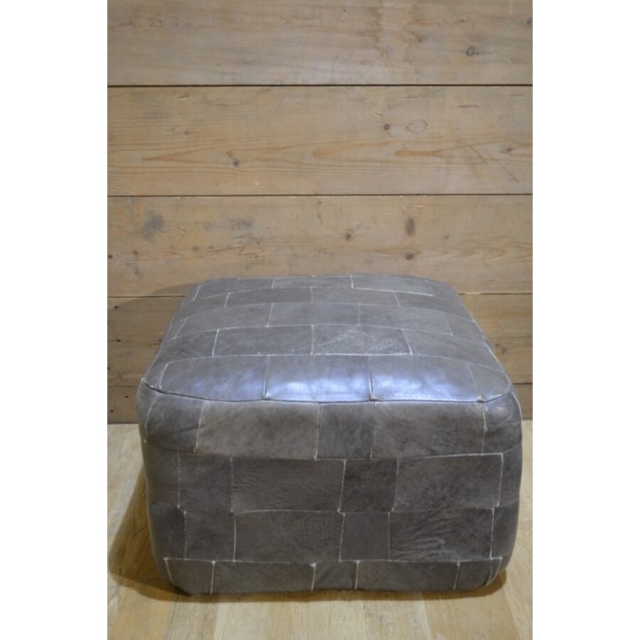 Retro leren poef grijs patchwork-3