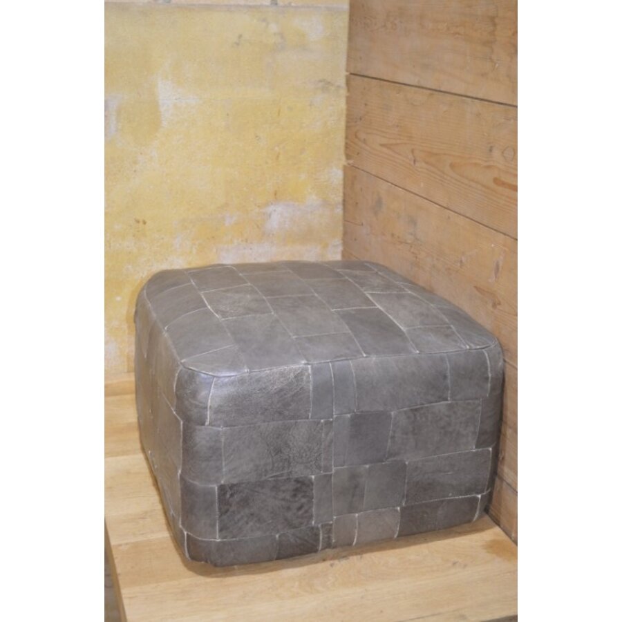 Retro leren poef grijs patchwork-4