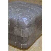 thumb-Retro leren poef grijs patchwork-6