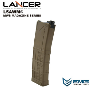 Angrygun Emg Lancer Systems Licensed L5Awm V2 Marui M4 MWS 35rd Magazine. (5.56-Opaque FDE)