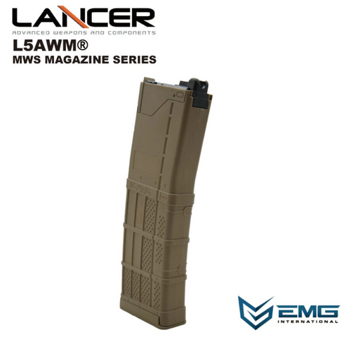 Angrygun Emg Lancer Systems Licensed L5Awm V2 Marui M4 MWS 35rd Magazine. (5.56-Opaque FDE)