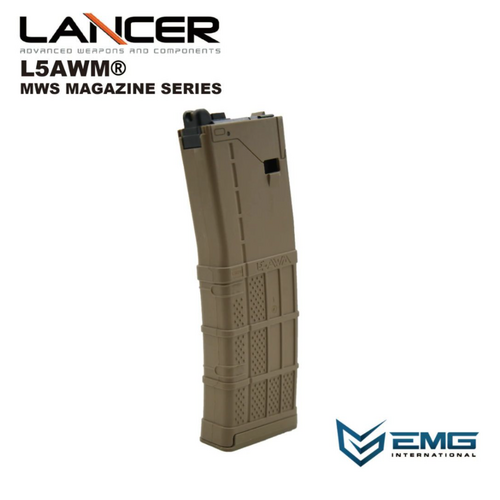 Angrygun Emg Lancer Systems Licensed L5Awm V2 Marui M4 MWS 35rd Magazine. (5.56-Opaque FDE)