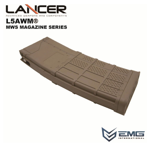 Angrygun Emg Lancer Systems Licensed L5Awm V2 Marui M4 MWS 35rd Magazine. (5.56-Opaque FDE)
