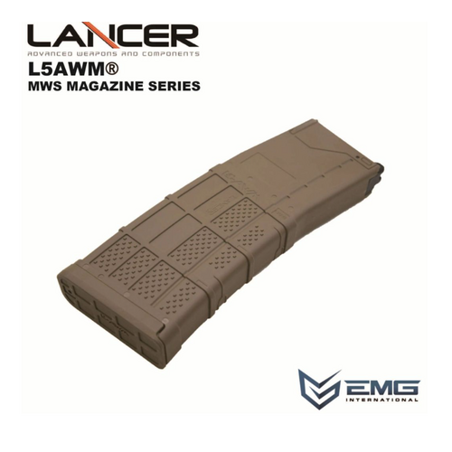 Angrygun Emg Lancer Systems Licensed L5Awm V2 Marui M4 MWS 35rd Magazine. (5.56-Opaque FDE)