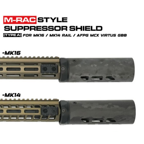 Angrygun M-RAC STYLE SUPPRSSOR SHIELD (TYPE A) - BLACK CARBON 6.5 INCH