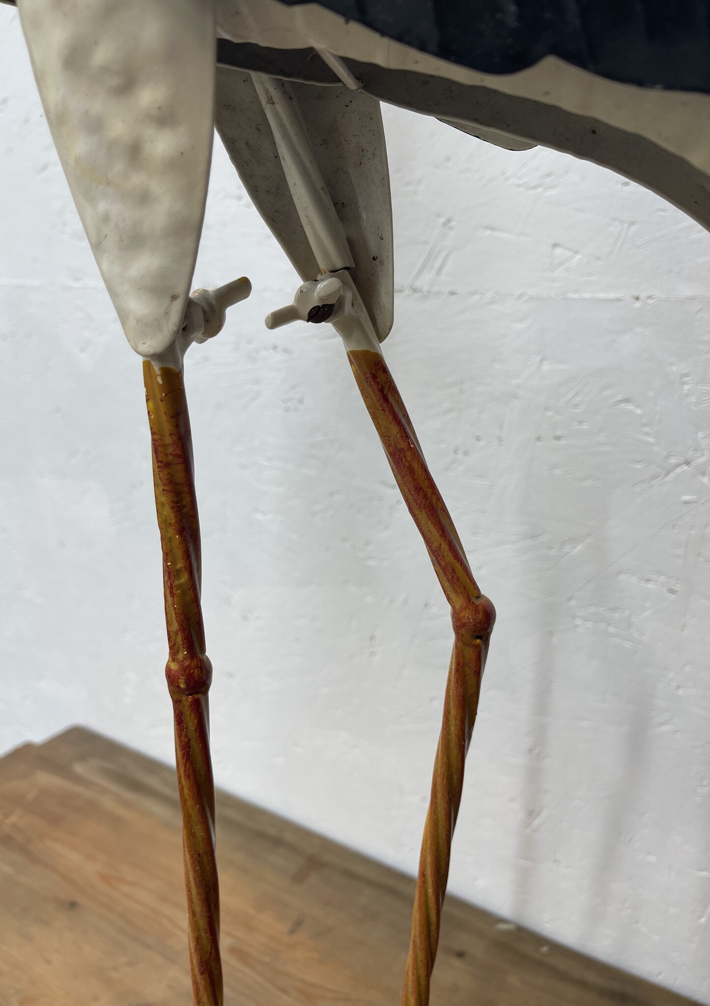 Vintage painted iron stork, for inside or outside