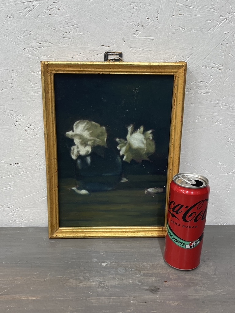 Painting of roses on a dark background