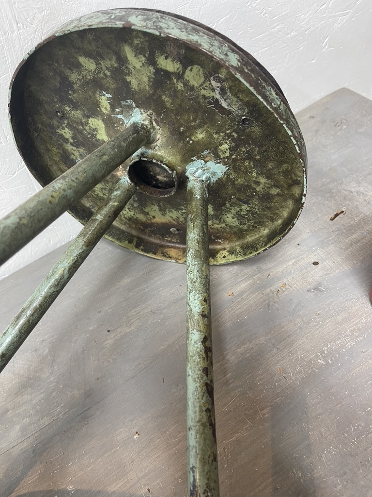 Vintage industrial workman stool with leather seat