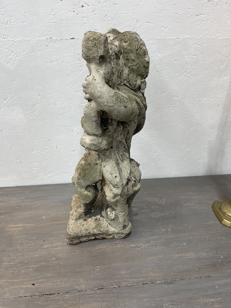 Antique garden statue, little guy with harp