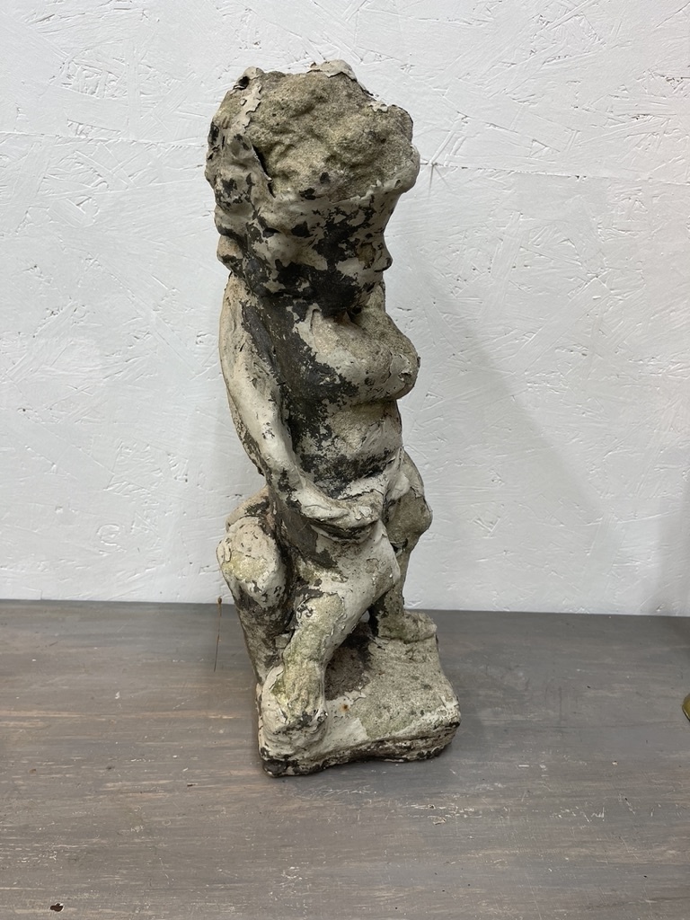 Antique garden statue, little guy with harp